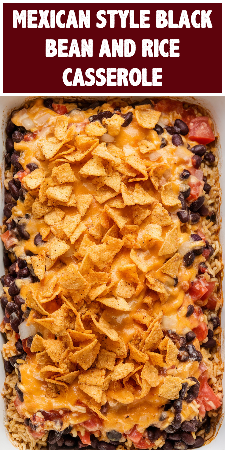 Pinterest Pin for Mexican Style Black Bean and Rice Casserole