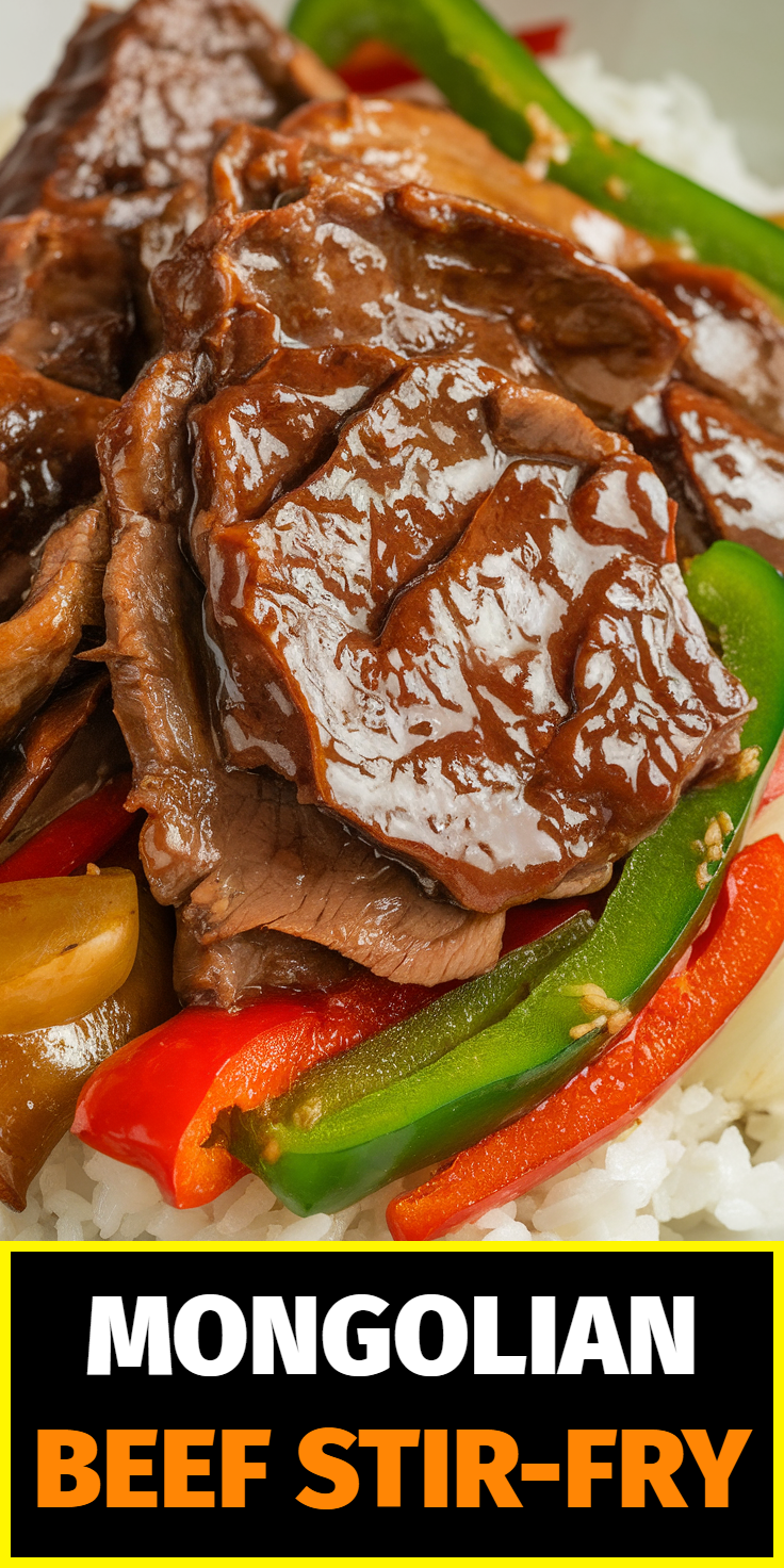 Pinterest Pin for Mongolian Beef Stir-Fry