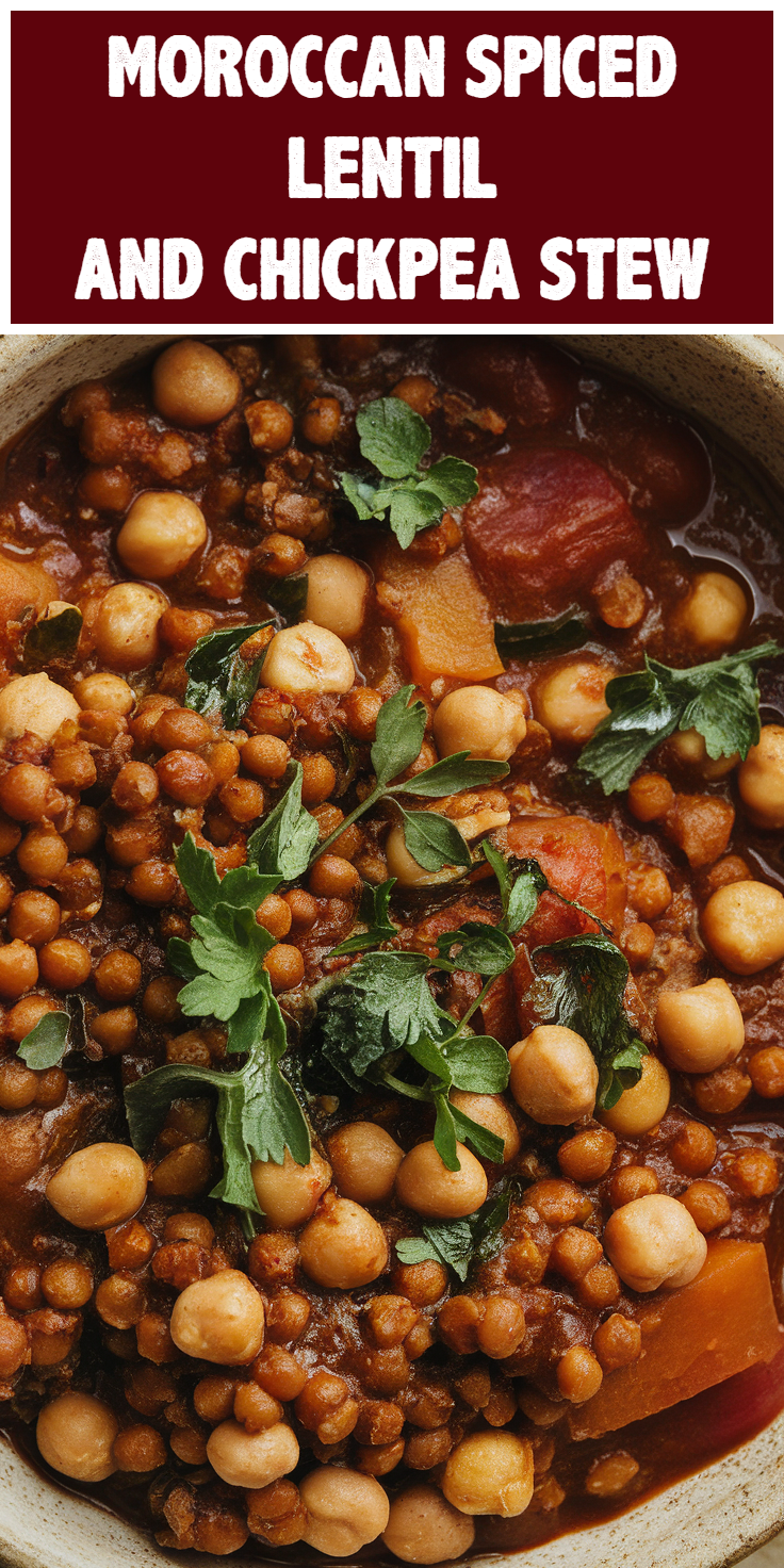 Pinterest Pin for Moroccan Spiced Lentil and Chickpea Stew