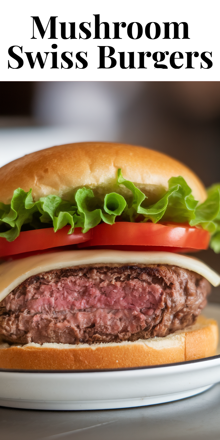 Pinterest Pin for Mushroom Swiss Burgers