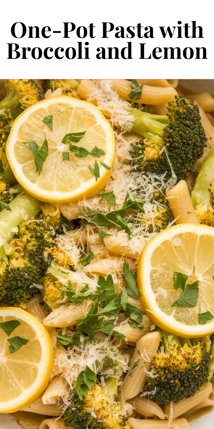 Pinterest Pin for One-Pot Pasta with Broccoli and Lemon