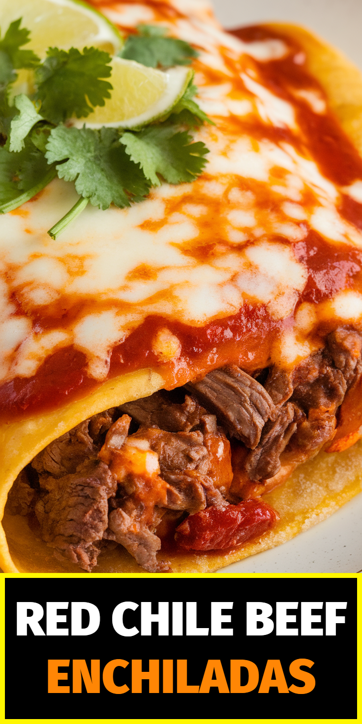 Pinterest Pin for Red Chile Beef Enchiladas