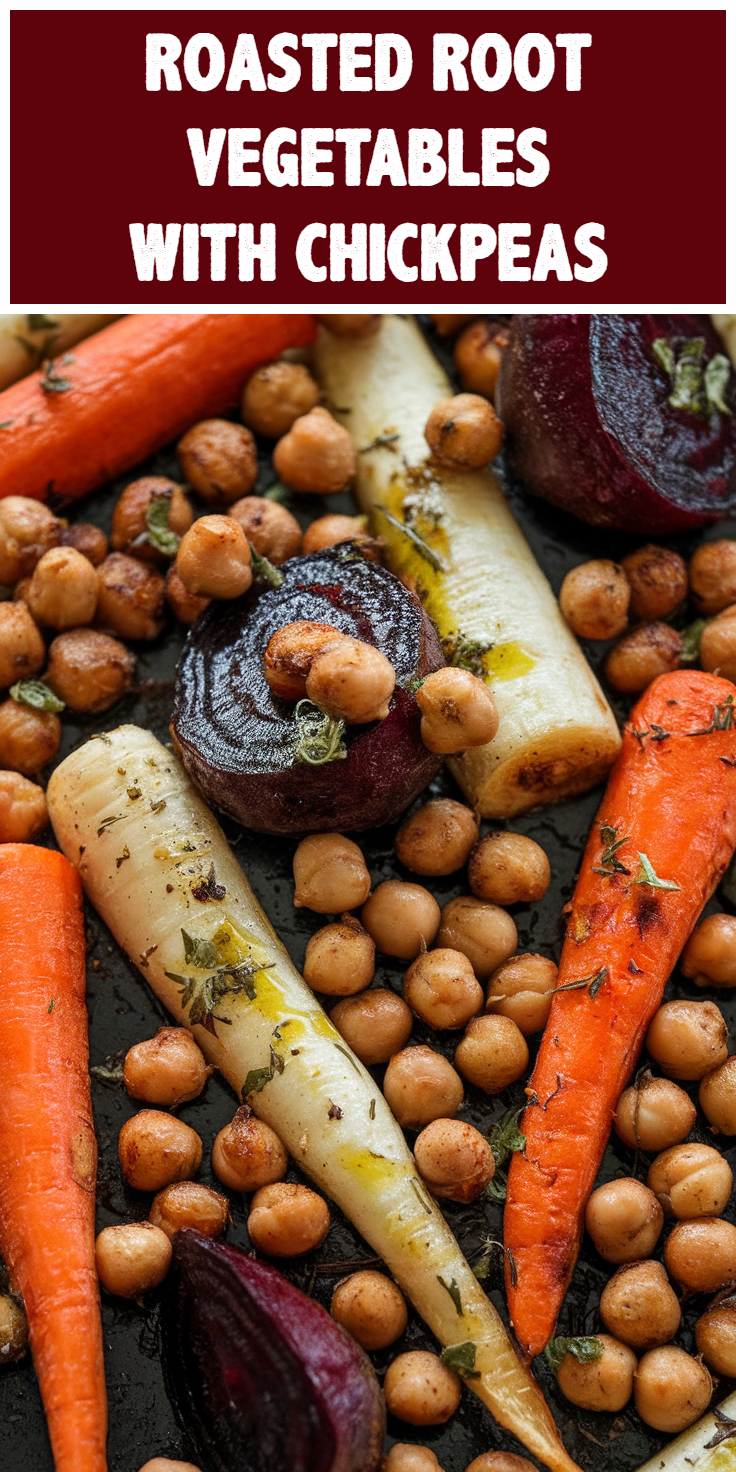 Pinterest Pin for Roasted Root Vegetables with Chickpeas