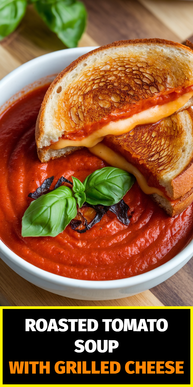 Pinterest Pin for Roasted Tomato Soup with Grilled Cheese