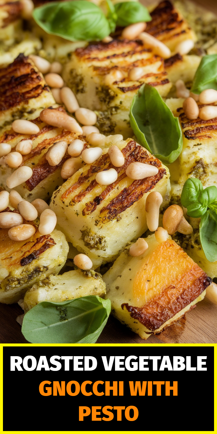 Pinterest Pin for Roasted Vegetable Gnocchi with Pesto