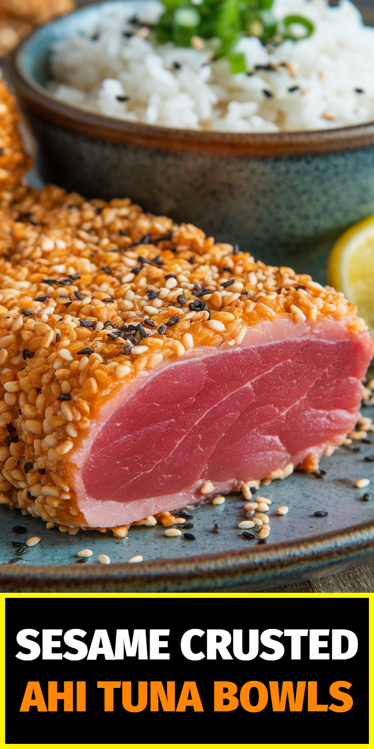 Pinterest Pin for Sesame Crusted Ahi Tuna Bowls