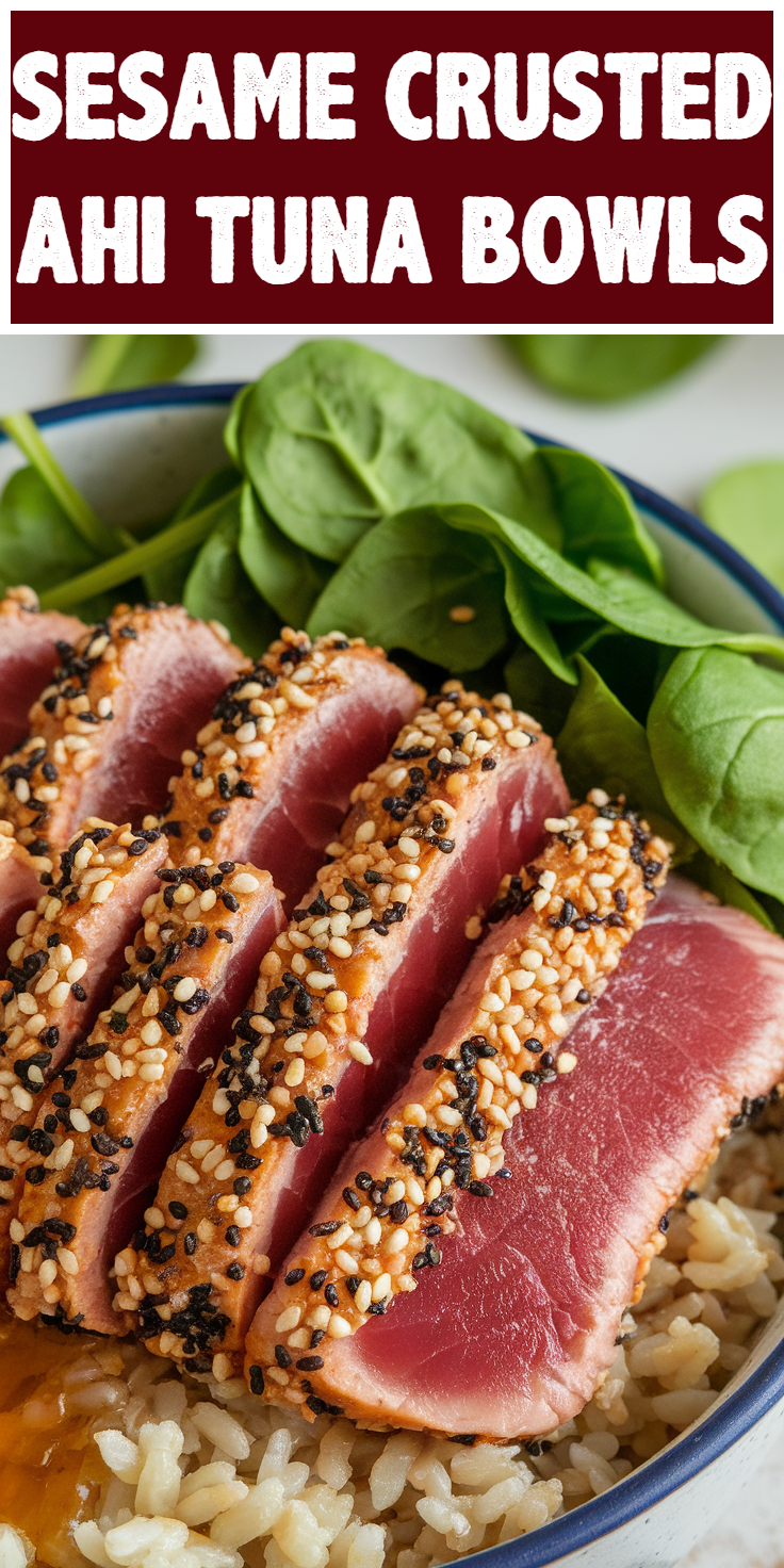Pinterest Pin for Sesame Crusted Ahi Tuna Bowls