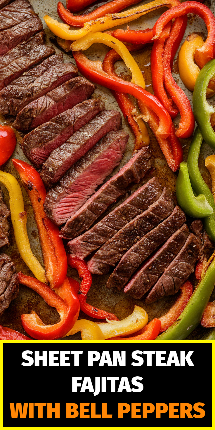Pinterest Pin for Sheet Pan Steak Fajitas with Bell Peppers