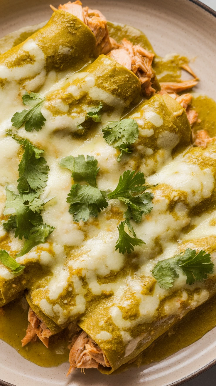 Shredded Chicken Enchiladas Verdes