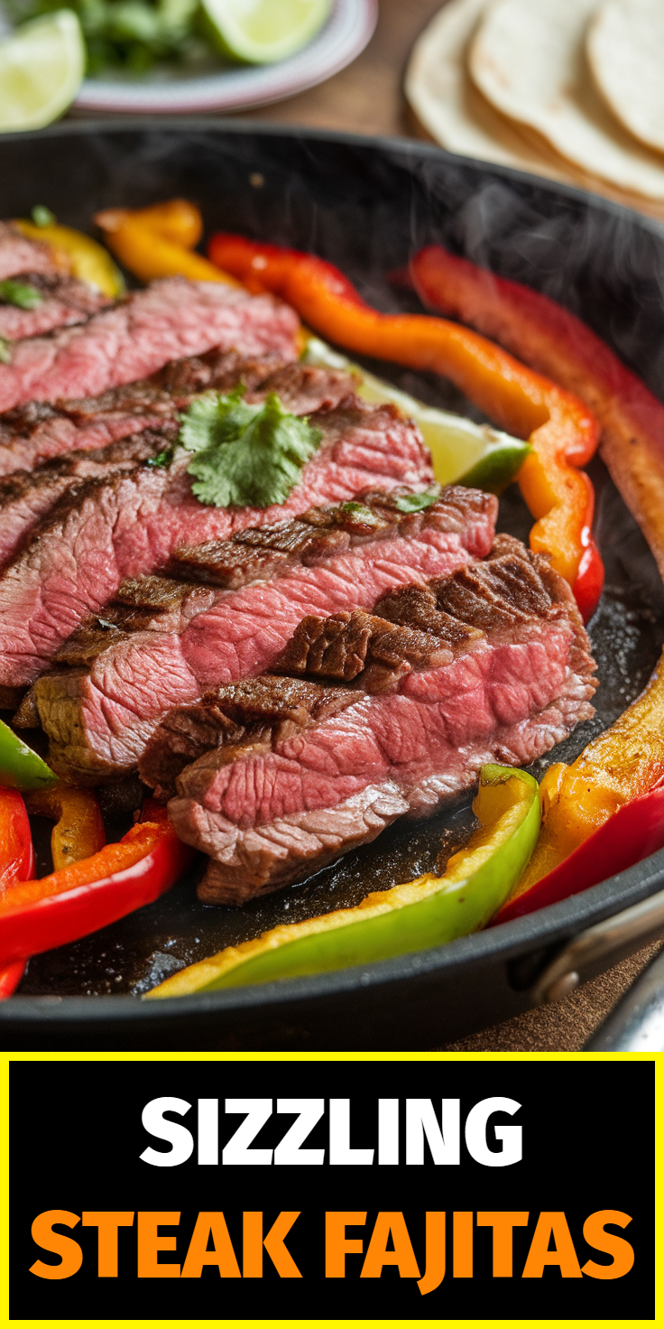 Pinterest Pin for Sizzling Steak Fajitas