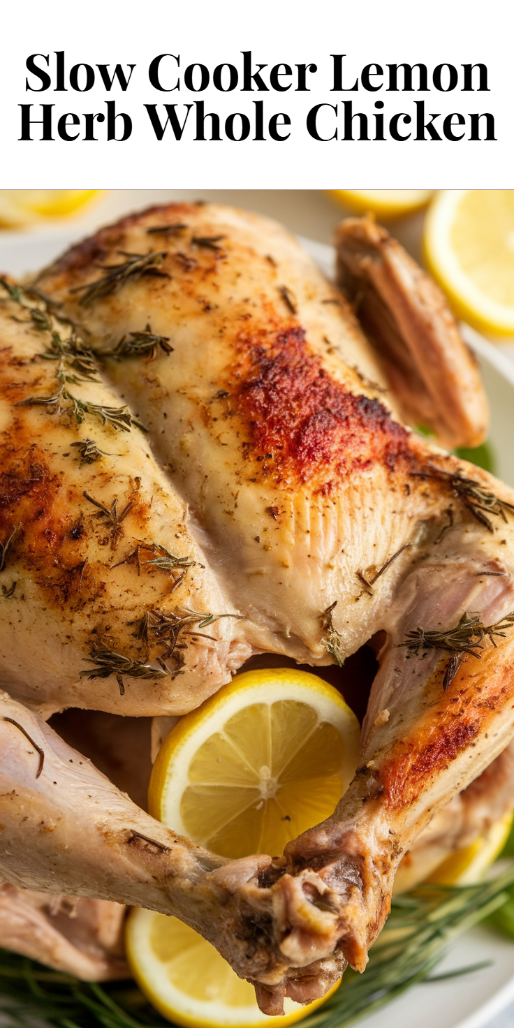 Pinterest Pin for Slow Cooker Lemon Herb Whole Chicken
