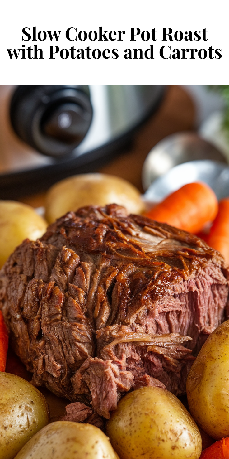 Pinterest Pin for Slow Cooker Pot Roast with Potatoes and Carrots