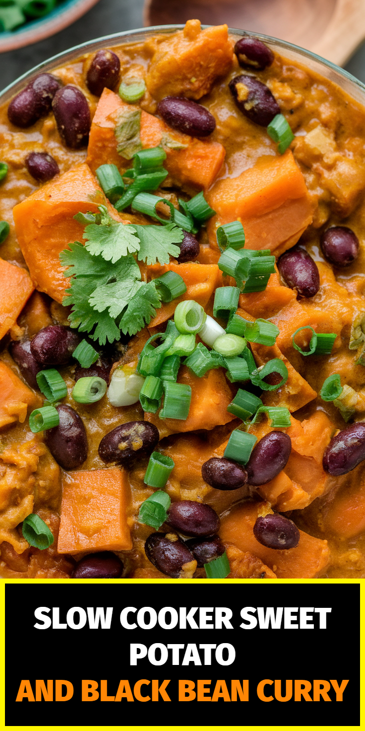 Pinterest Pin for Slow Cooker Sweet Potato and Black Bean Curry