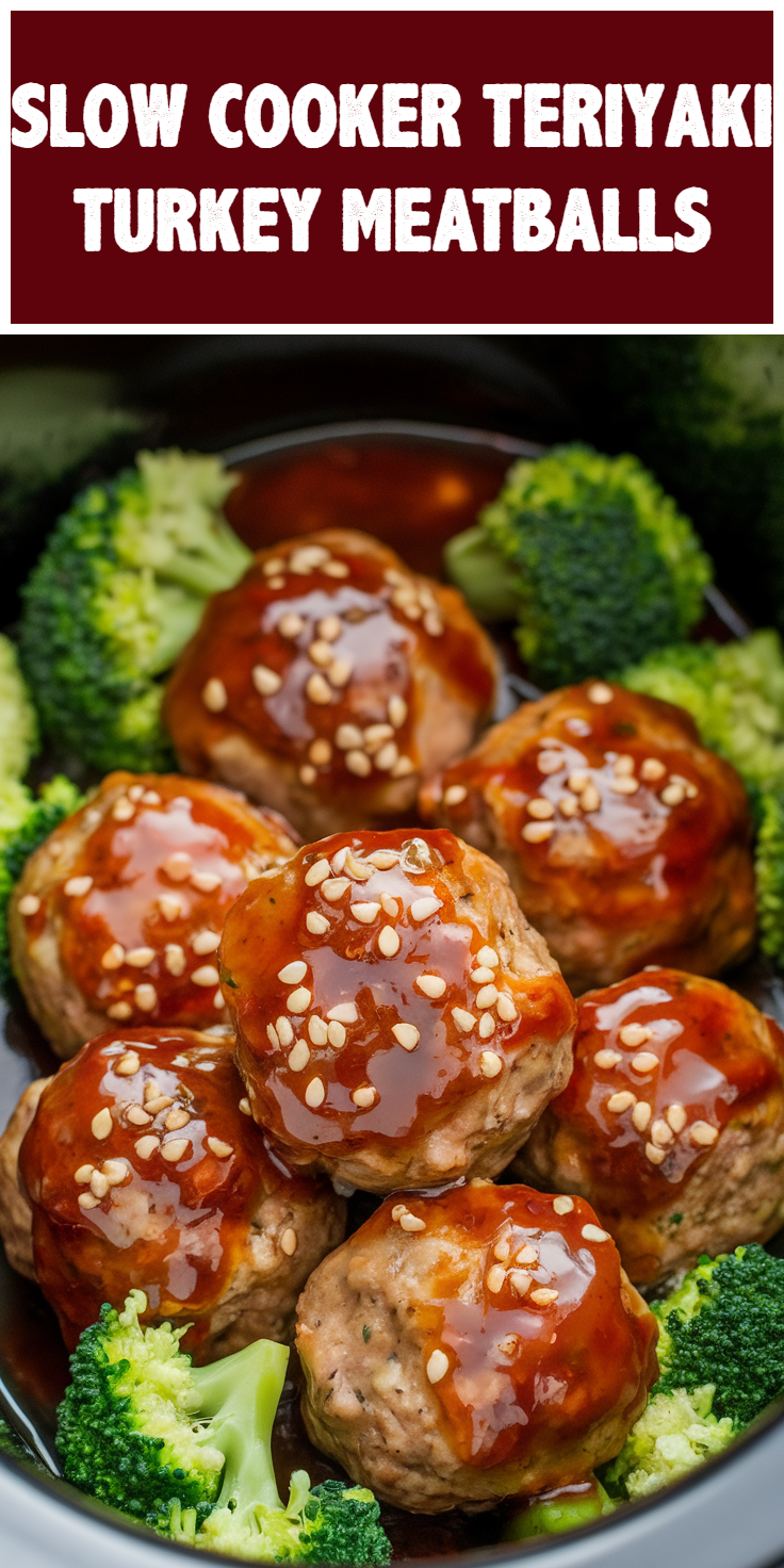 Pinterest Pin for Slow Cooker Teriyaki Turkey Meatballs