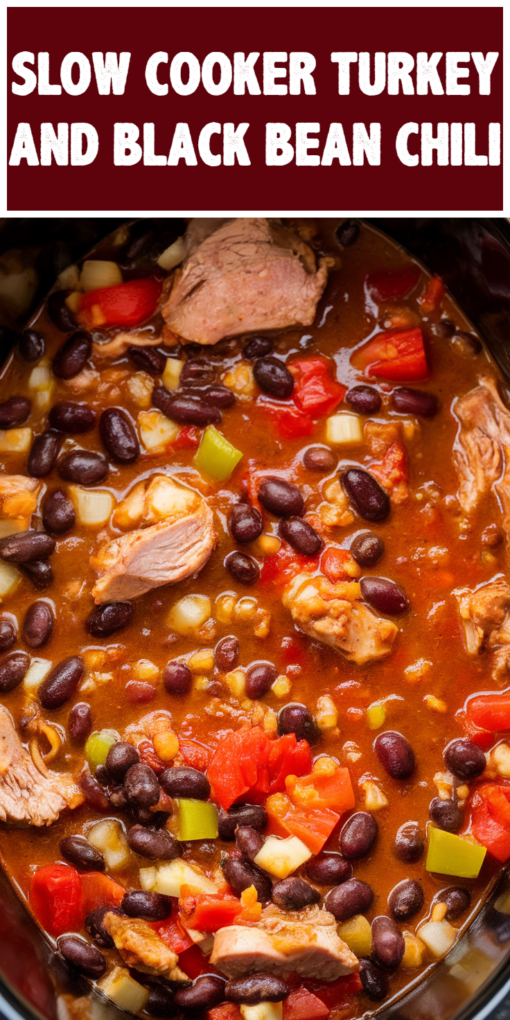 Pinterest Pin for Slow Cooker Turkey and Black Bean Chili
