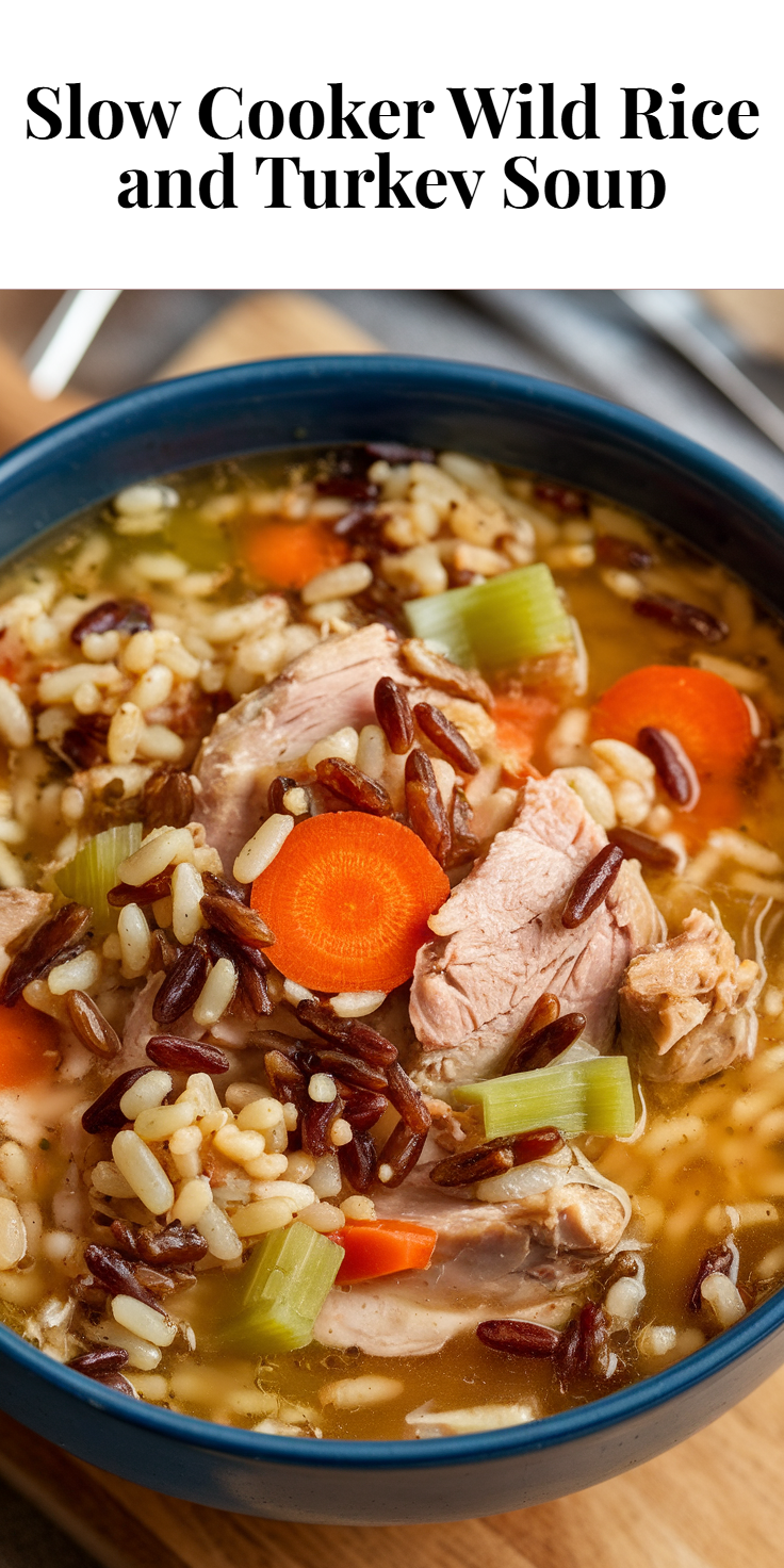 Pinterest Pin for Slow Cooker Wild Rice and Turkey Soup