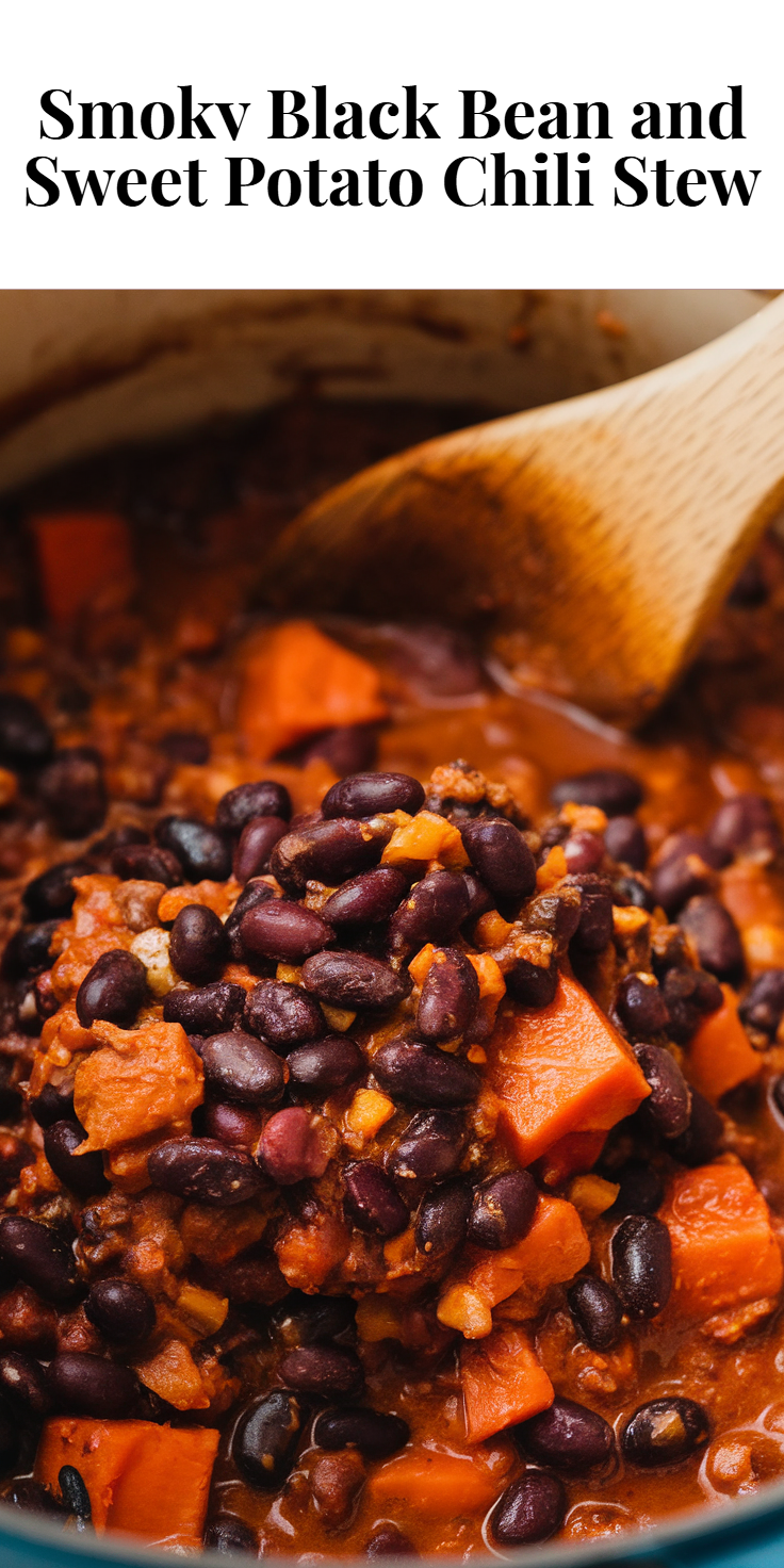 Pinterest Pin for Smoky Black Bean and Sweet Potato Chili Stew