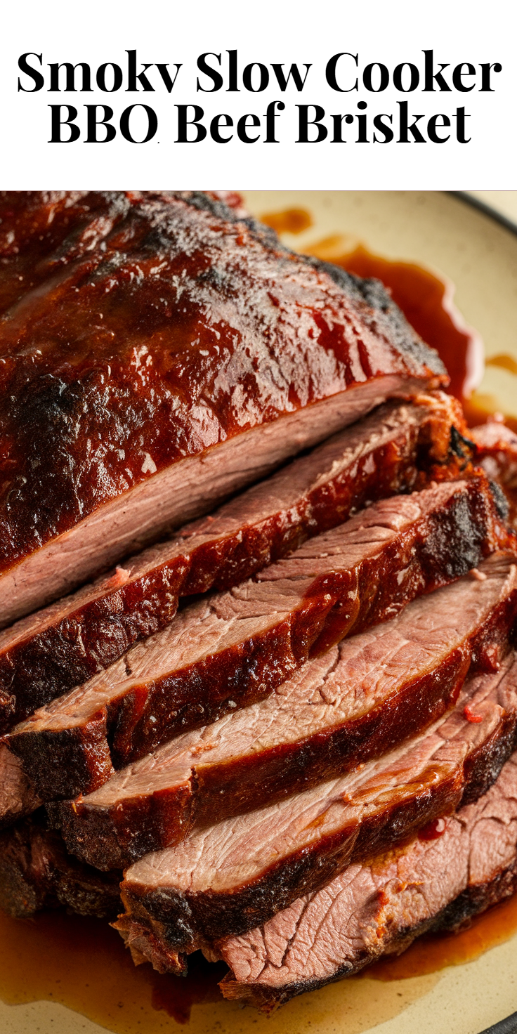 Pinterest Pin for Smoky Slow Cooker BBQ Beef Brisket