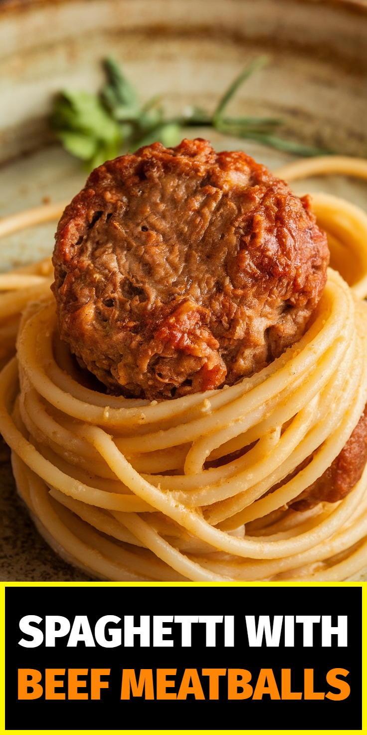 Pinterest Pin for Spaghetti with Beef Meatballs