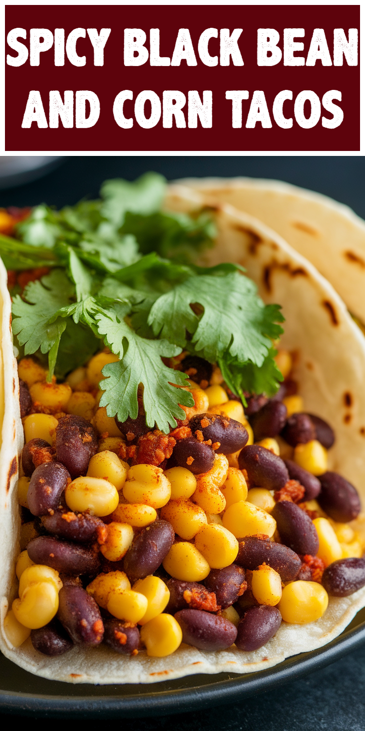 Pinterest Pin for Spicy Black Bean and Corn Tacos