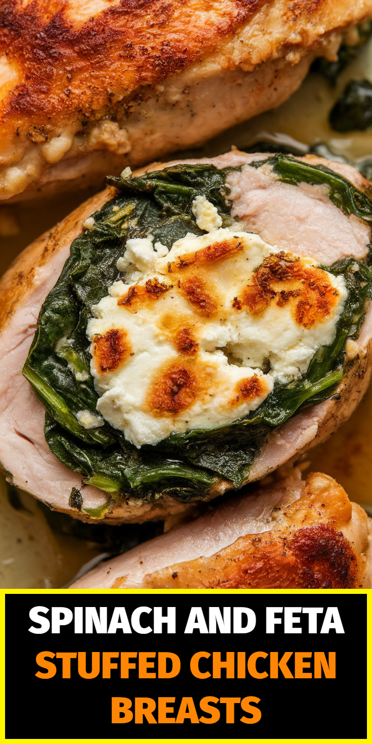 Pinterest Pin for Spinach and Feta Stuffed Chicken Breasts