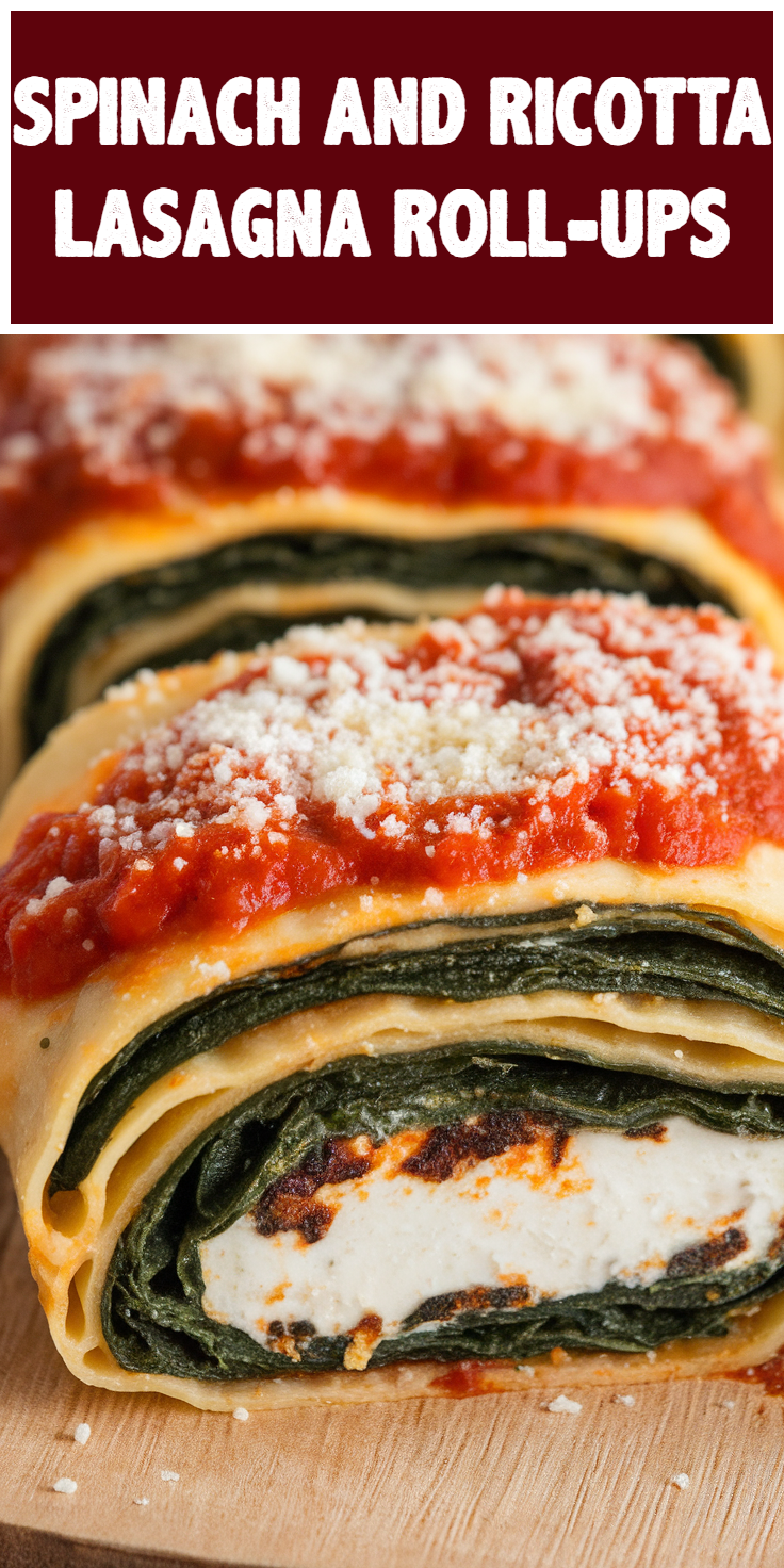 Pinterest Pin for Spinach and Ricotta Lasagna Roll-Ups