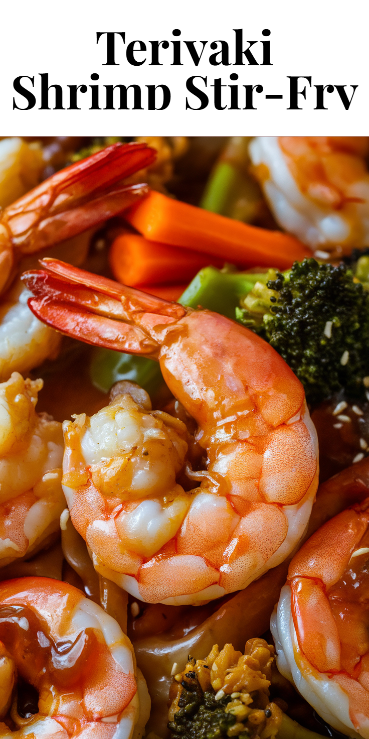 Pinterest Pin for Teriyaki Shrimp Stir-Fry