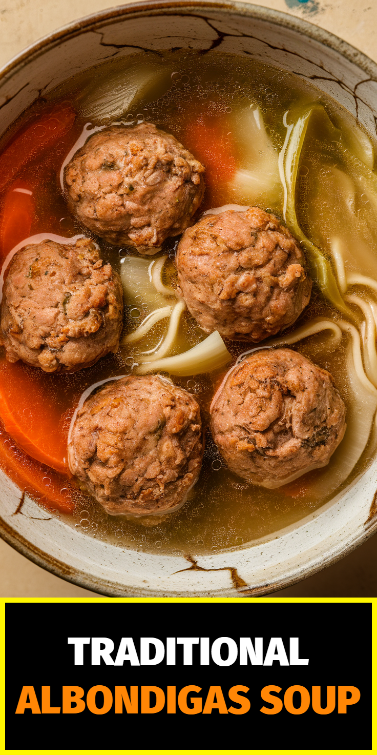 Pinterest Pin for Traditional Albondigas Soup