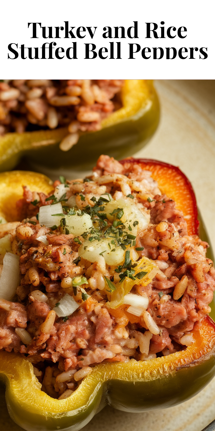 Pinterest Pin for Turkey and Rice Stuffed Bell Peppers