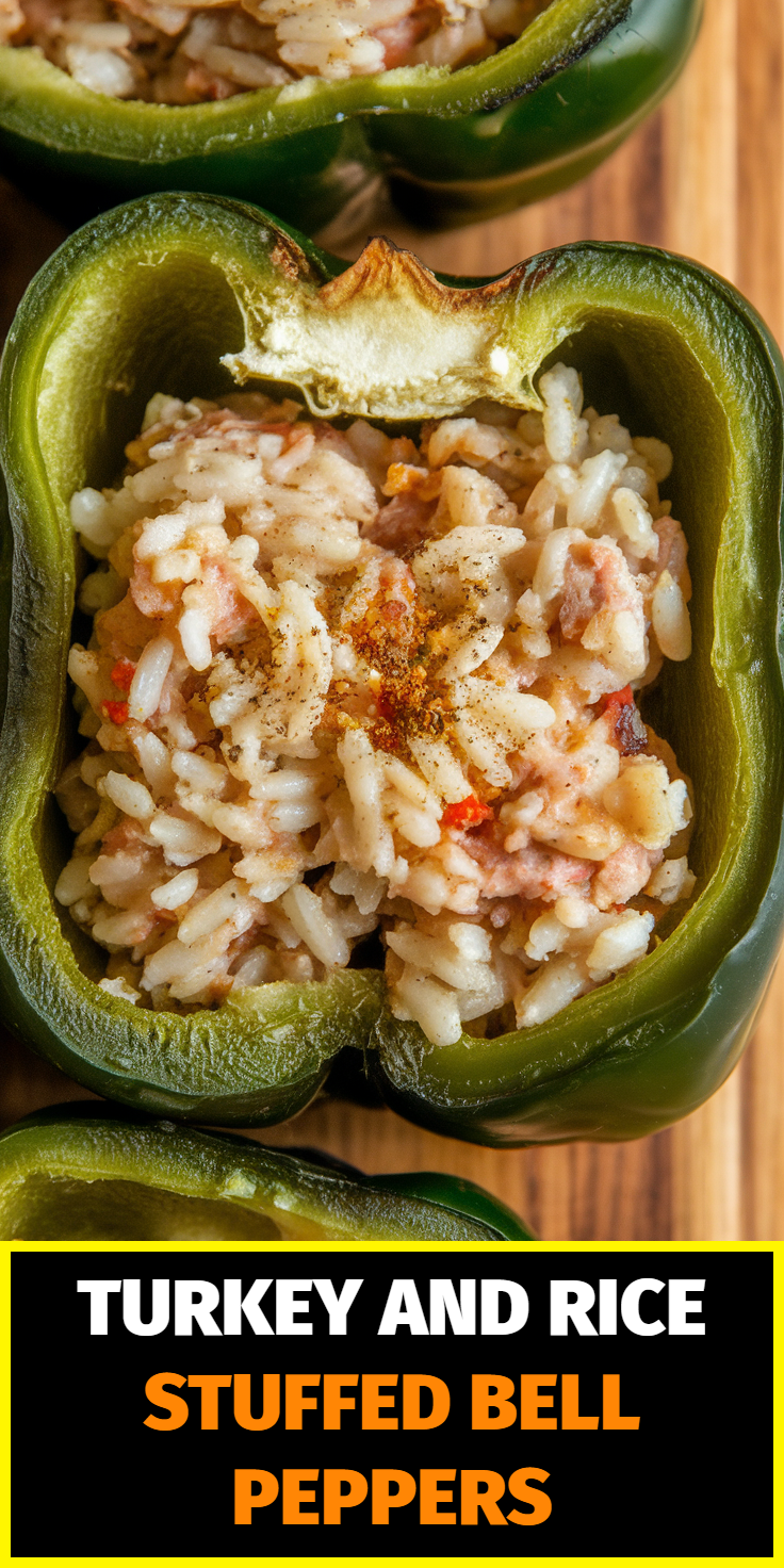 Pinterest Pin for Turkey and Rice Stuffed Bell Peppers