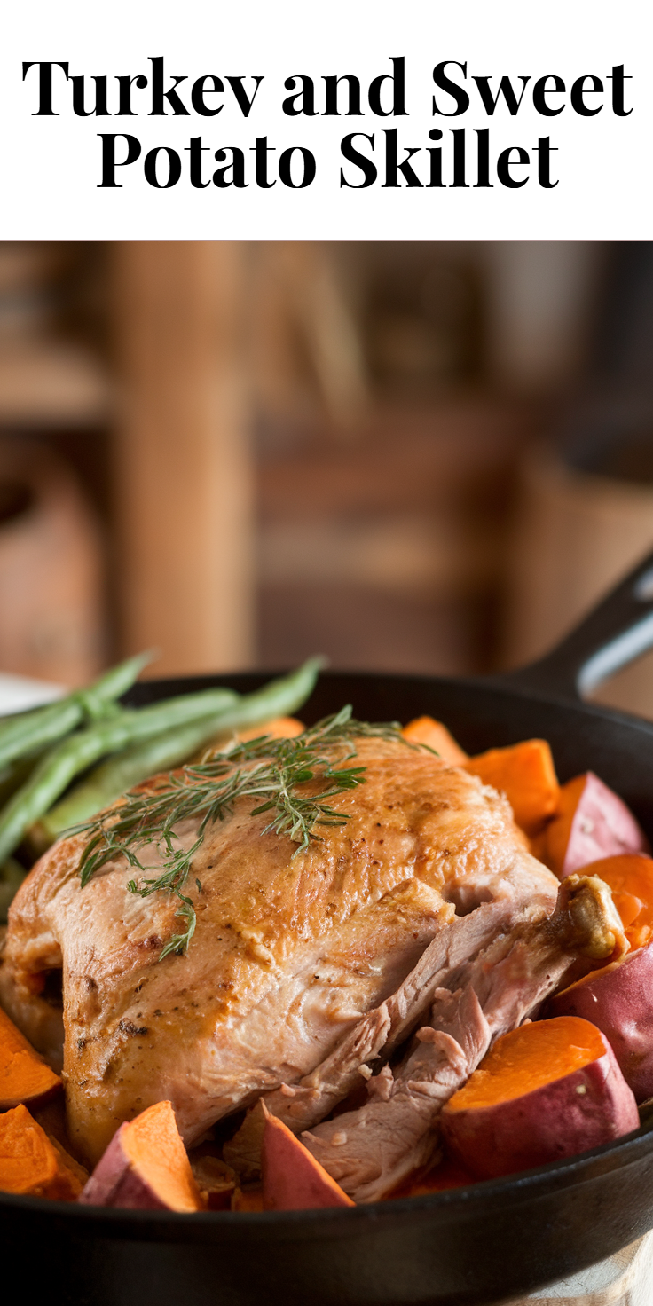 Pinterest Pin for Turkey and Sweet Potato Skillet