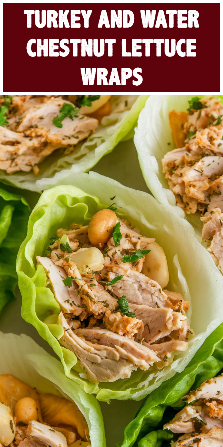 Pinterest Pin for Turkey and Water Chestnut Lettuce Wraps