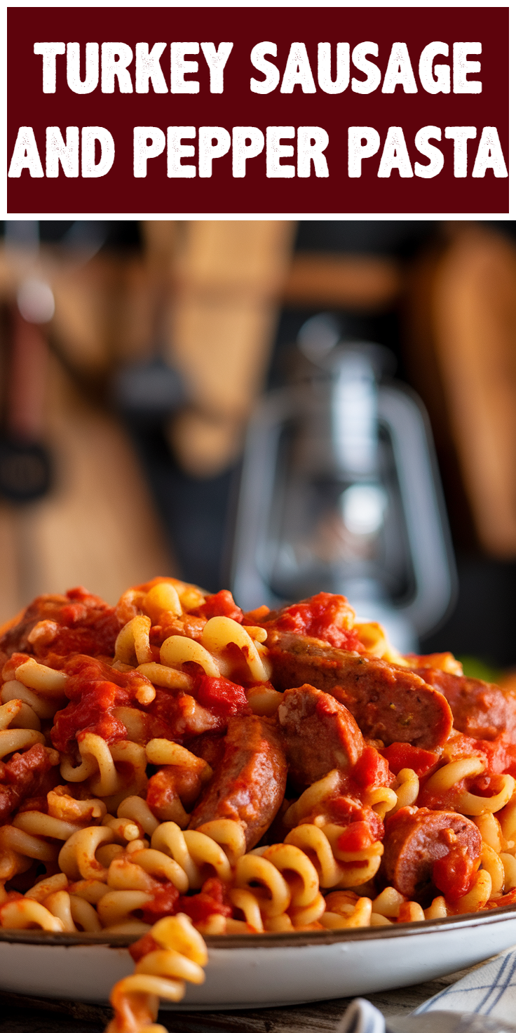 Pinterest Pin for Turkey Sausage and Pepper Pasta