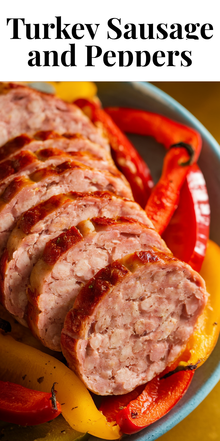 Pinterest Pin for Turkey Sausage and Peppers