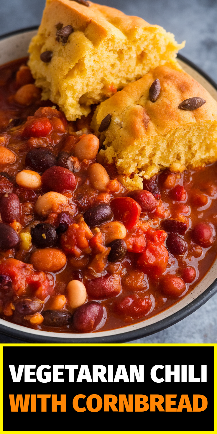 Pinterest Pin for Vegetarian Chili with Cornbread